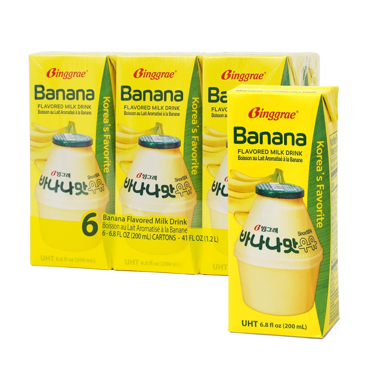 Binggrae Banana Flavored Milk [Koreas No 1 Classic & Original Banana Milk] - Sweet, Smooth & Creamy Texture (Pack of 6)