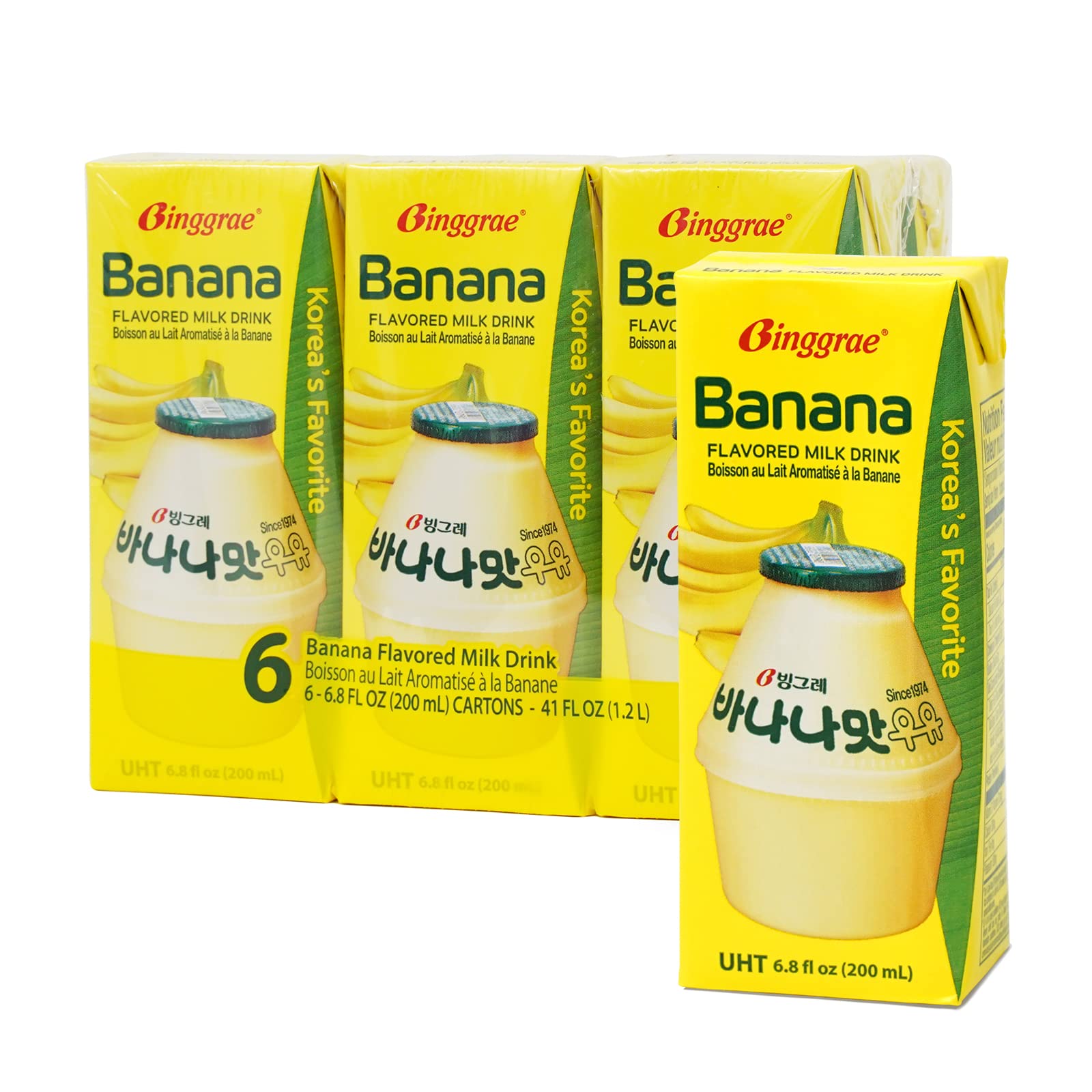 Binggrae Banana Flavored Milk [Koreas No 1 Classic & Original Banana Milk] - Sweet, Smooth & Creamy Texture (Pack of 6)