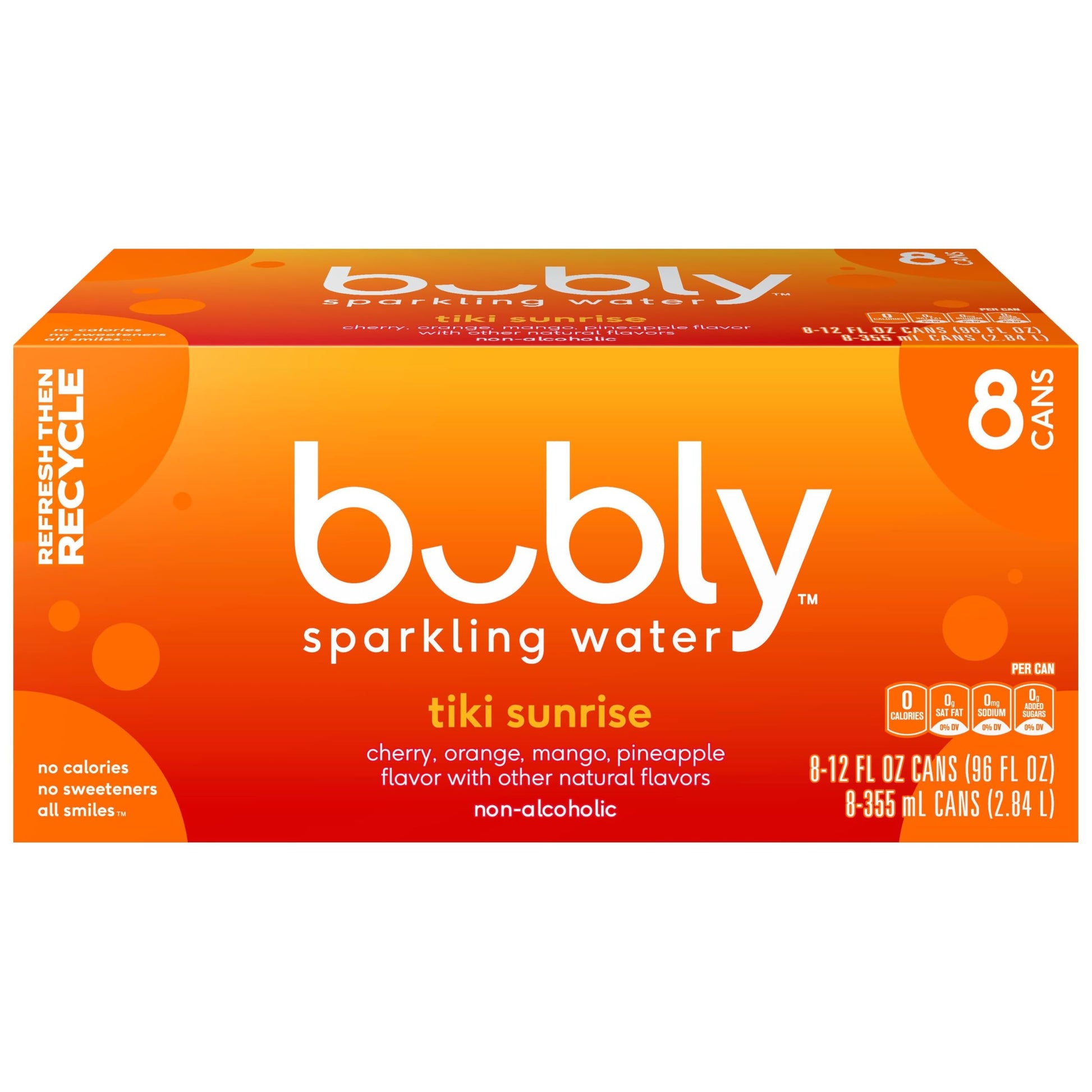 Bubly Sparkling Water, Tiki Sunrise, 12 Fl Oz X 8 Count