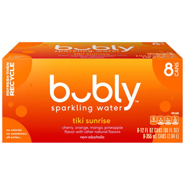 Bubly Sparkling Water, Tiki Sunrise, 12 Fl Oz X 8 Count