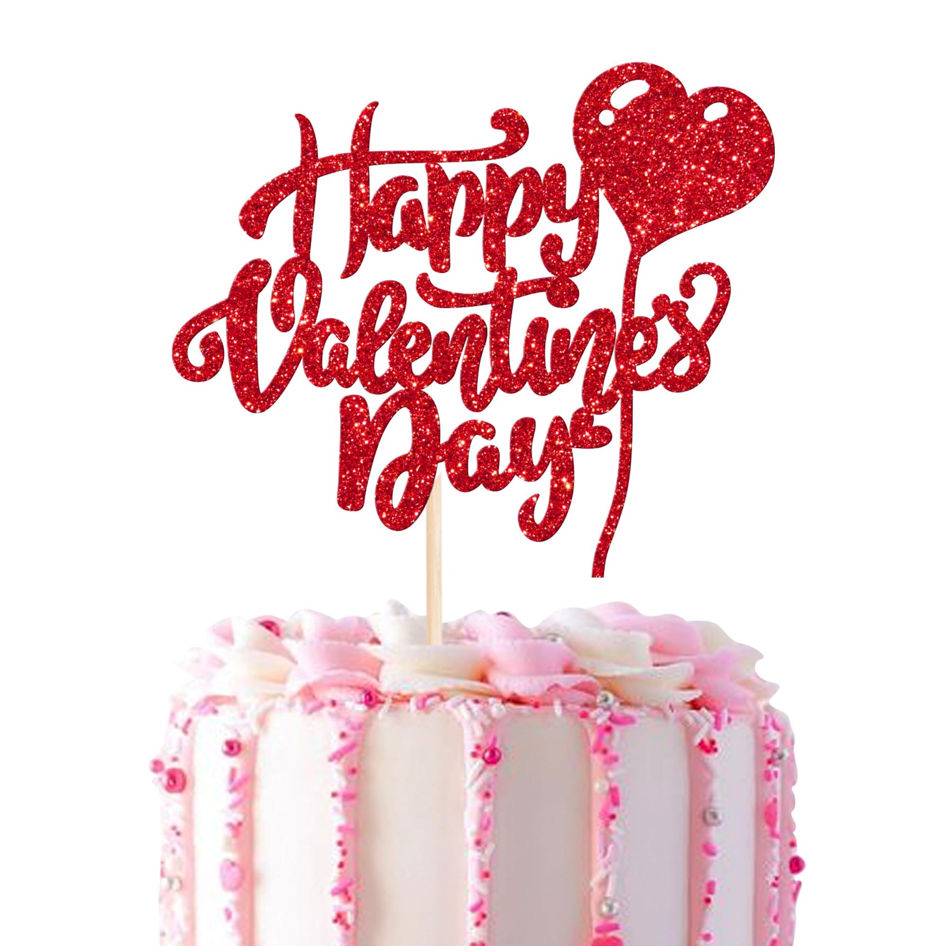 Rsstarxi Happy Valentines Day Cake Topper, Glitter Heart Cake Pick, Red, Paper Material, Wedding Party Decorations