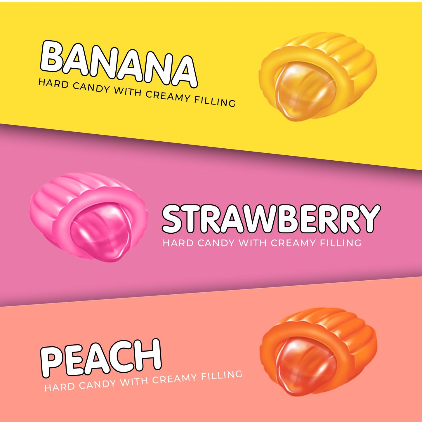 Candy Break Fruit And Cream Candy - 2.2 Pounds Share Size Bag Center Filled Hard Candy - Strawberry, Banana, Peach Flavored Vari