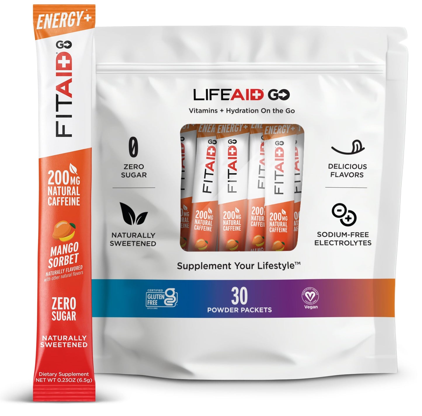 Fitaid Energy Go Energy Blend  200Mg Energy Blend From Green Tea  Zero Sugar  All-In-One Energy: Bcaas  B-Complex  Coq-10  Keto Friendly Pre-Workout Drink  Paleo  Mango Sorplay  (Value Pack Of 30)