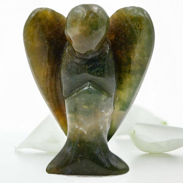 Earth Therapy Pocket Guardian Angel With Serenity Prayer Card - Indian Agate Natural Crystal Healing Stone Figurine - Gift For Y