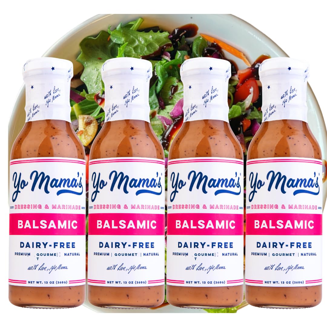 Gourmet Natural Balsamic Vinaigrette Dressing And Marinade By Yo Mamas Foods - Pack Of (4) - Low Carb, Low Sodium, And Gluten-Fr