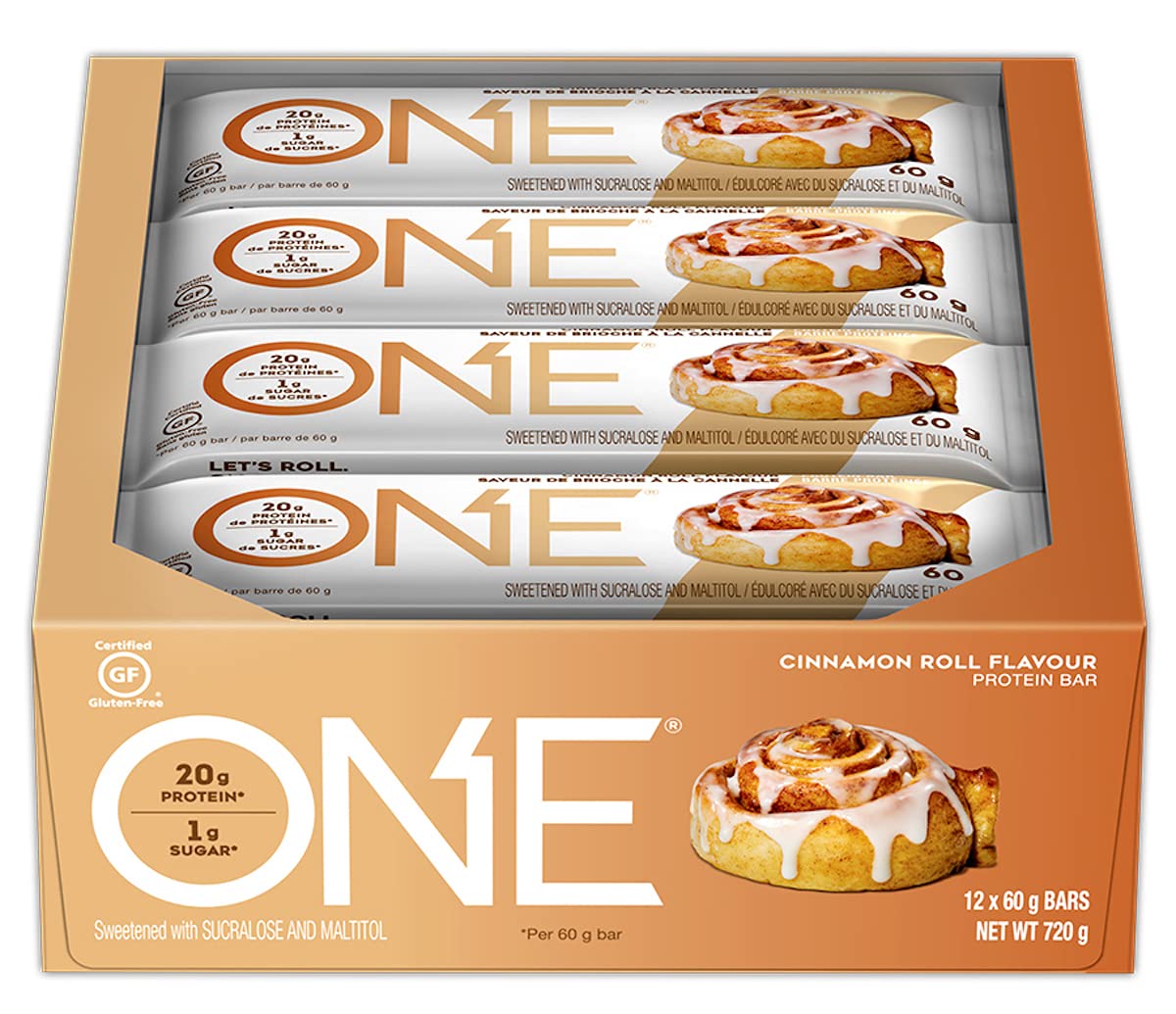 One Protein Bars, Cinnamon Roll, Gluten Free Protein Bars With 20G Protein And 1G Sugar, Pantry Staples, 2.12 Oz (12 Count)