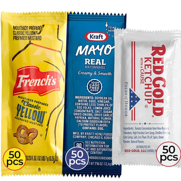 Individual Condiment Packets Variety Pack 150-Count - 50 Packs Of Each: Ketchup Packets  Mayo Packets And Mustard Packets Single Serve - Perfect Mini Tpartyl Condiments For Bbq  Picnic  Events