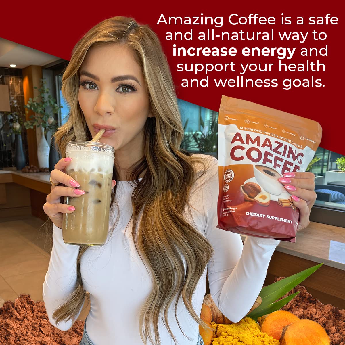 Superfoods Company Instant French Roast Coffee with Adaptogenic Mushrooms, Hazelnut Flavor, 8.47 Ounce