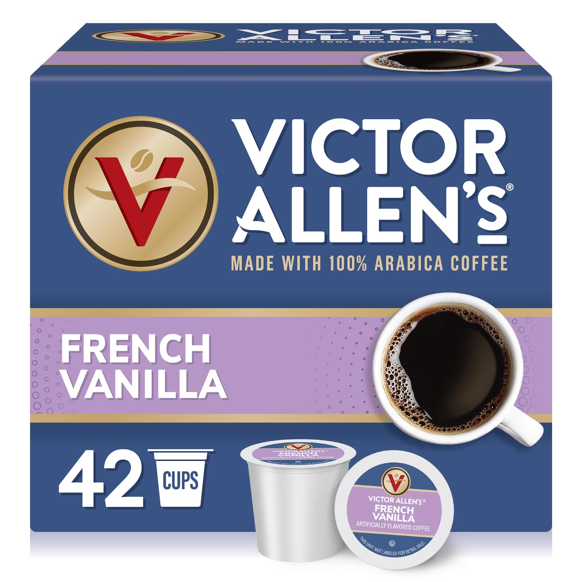 Victor Allens Coffee French Vanilla Medium Roast Coffee Pods, 42 Count, Compatible with Keurig K-Cup Brewers, Brown