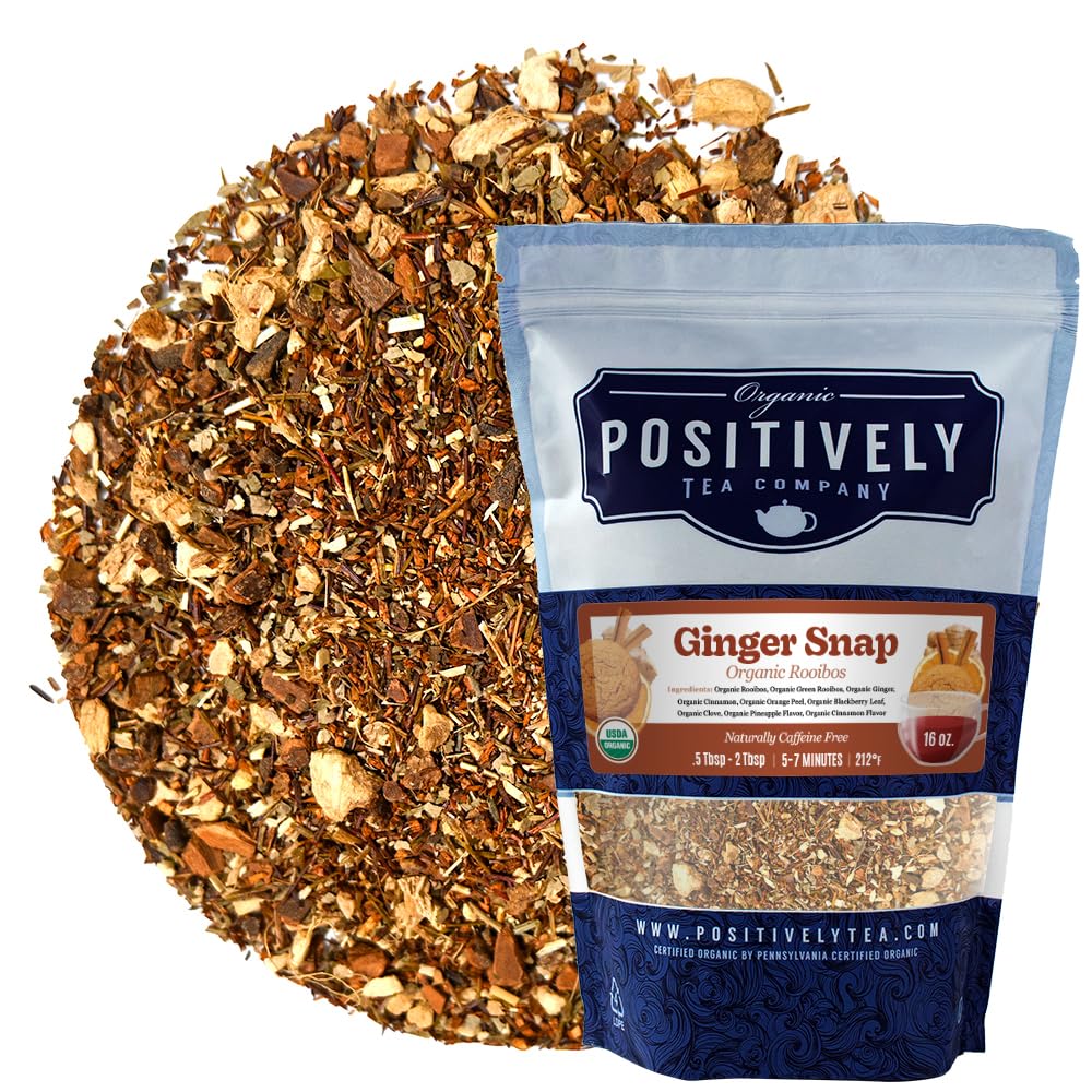 Organic Positively Tea Company Ginger Snap Rooibos Tea Loose Leaf 16 Ounce