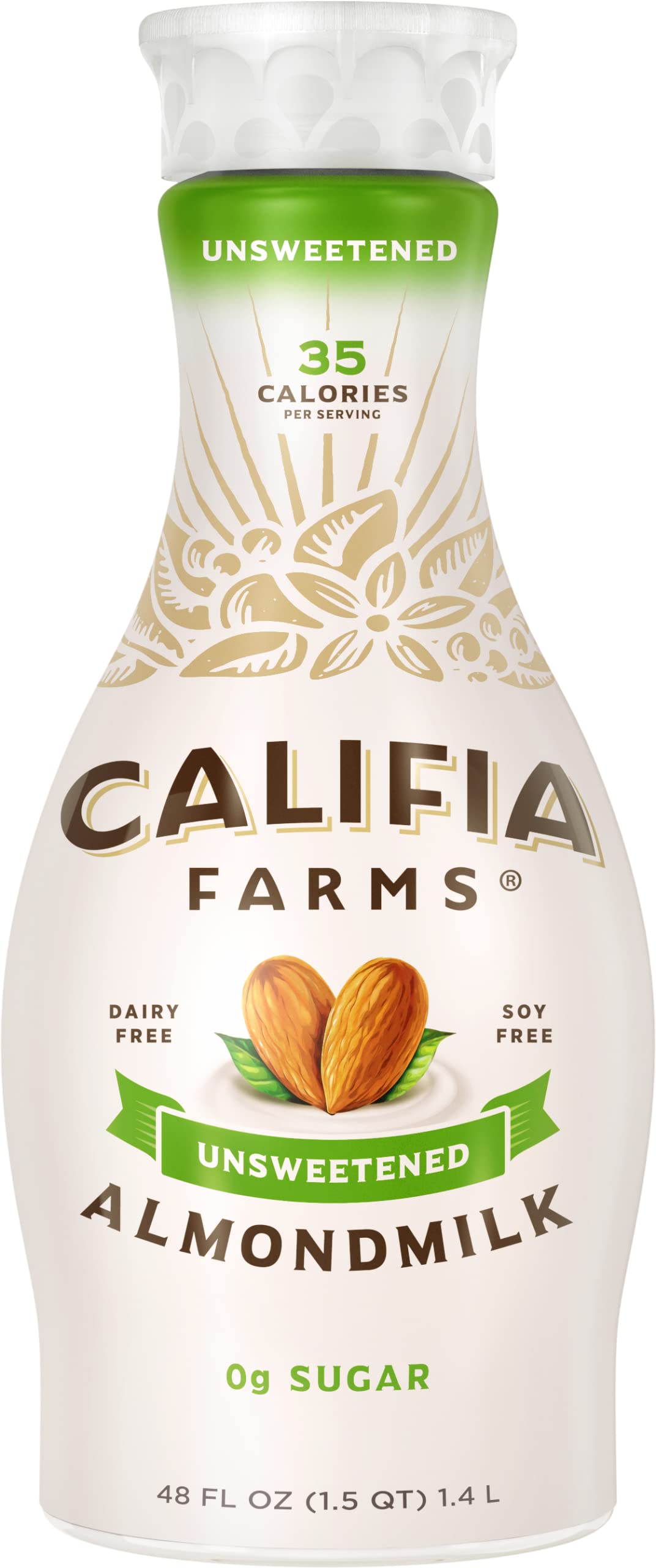 Califia Farms - Unsweetened Almond Milk, 48 Oz, Dairy Free, Vegan, Plant Based, Keto, Vegan, Gluten Free, Non GMO, Sugar Free, H