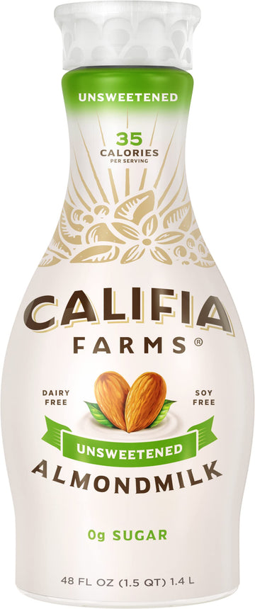 Califia Farms - Unsweetened Almond Milk, 48 Oz, Dairy Free, Vegan, Plant Based, Keto, Vegan, Gluten Free, Non GMO, Sugar Free, H