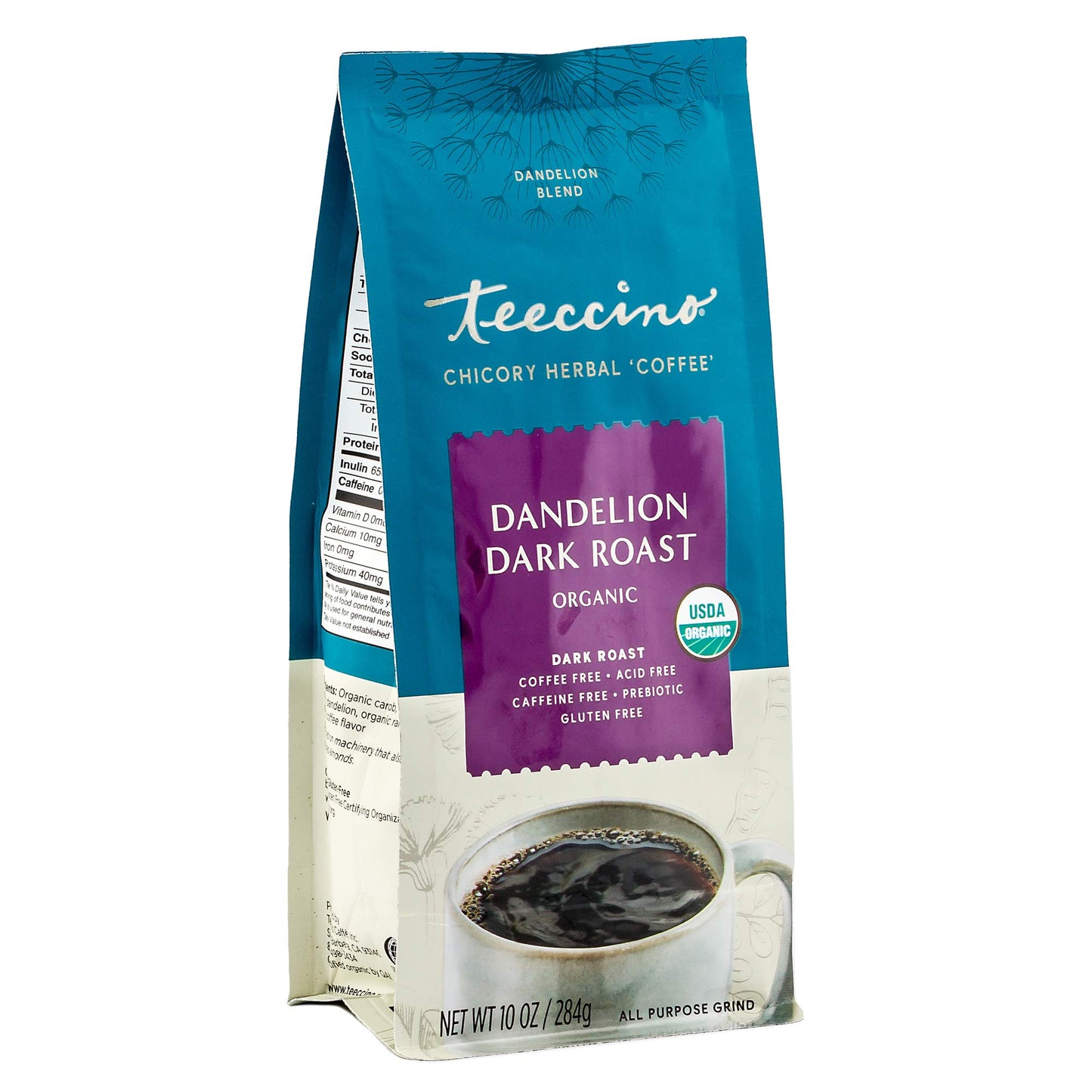 Teeccino Dandelion Dark Roast Herbal Coffee - Caffeine-Free, Organic, Gluten Free - 10 oz (Pack of 3)