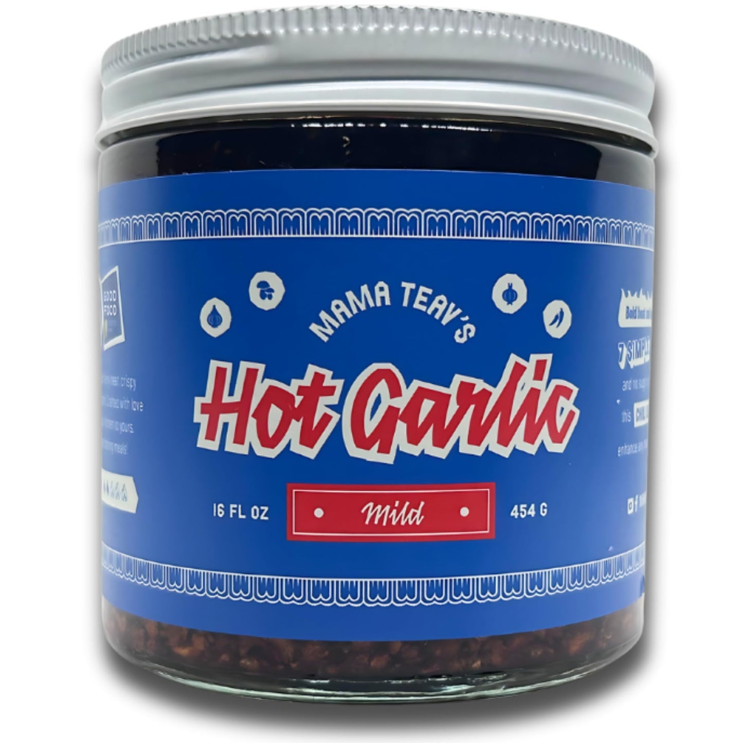 MAMA TEAVS Mild Garlic Chili Crisp - Vegan, Gluten-Free Chili Oil with Garlic & Cambodian Chilis - 16oz Jar