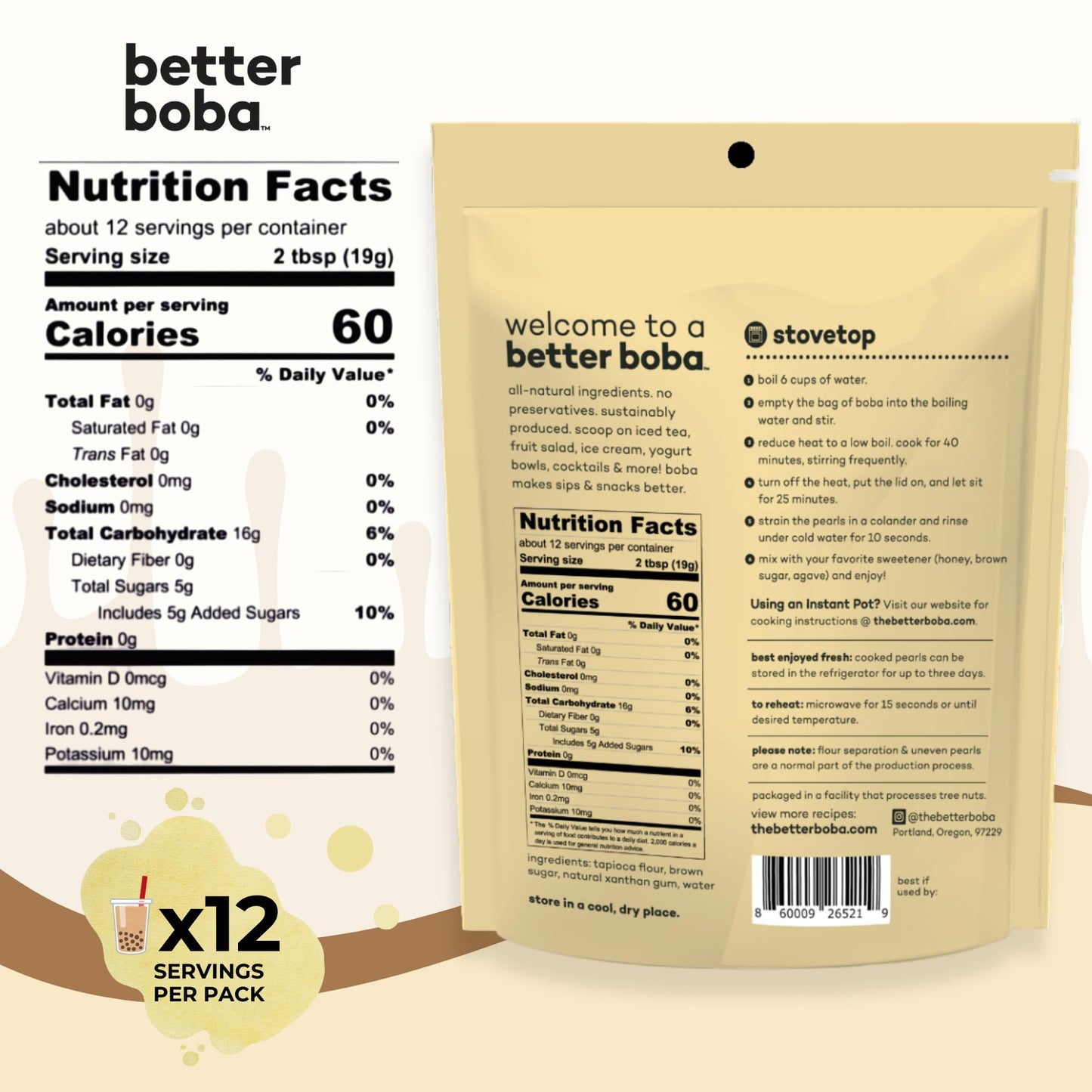 Better Boba Classic Kosher Boba Pearls | Non-GMO, Vegan, Gluten-Free | 8 Oz - 12 Servings | Made in USA