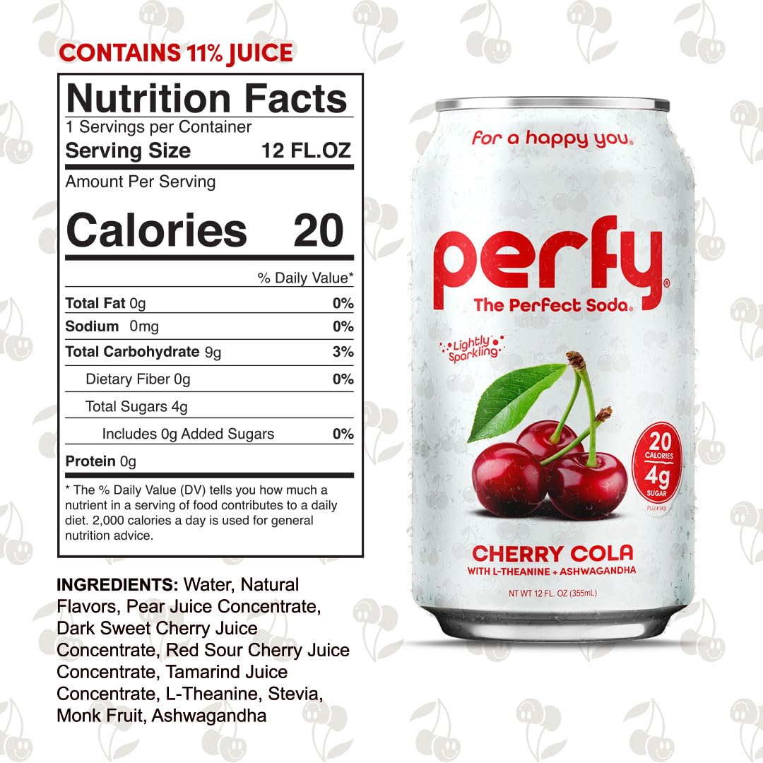 PERFY Caffeine Free Healthy Soda Variety - Low Sugar Nootropic Drinks, 12 Pack