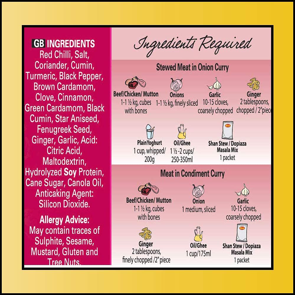 Shan Stew/Dopiaza Recipe & Seasoning Mix, 1.76 oz (Pack of 6) - Authentic Indian Spices for Meat & Vegetable Stews