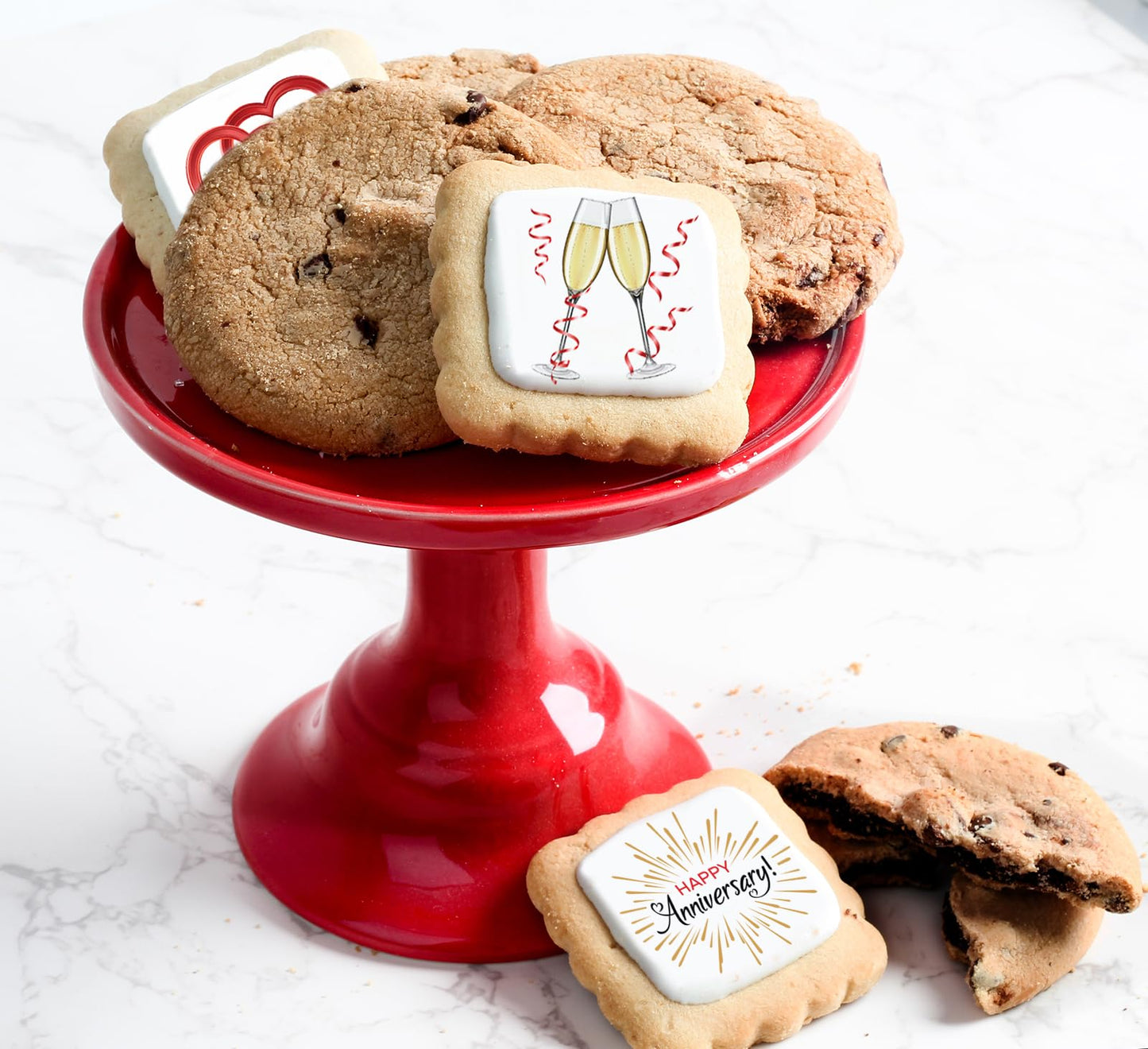 Happy Anniversary Cookies Gift Basket Chocolate Chip Cookies Fudge Filled For Men Women Husband Wife | Individually Wrapped | Large Cookies | Couples   | Nut Free