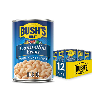 BUSH S BEST 15.5 oz Canned Cannellini Beans, Source of Plant Based Protein and Fiber, Low Fat, Gluten Free, (Pack of 12)