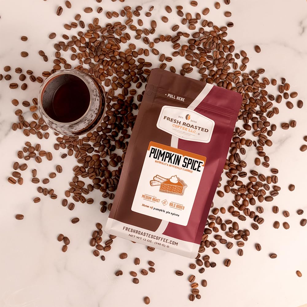Fresh Roasted Coffee, Pumpkin Spice Flavored Coffee, 12 Oz, Medium Roast, Kosher, Whole Bean