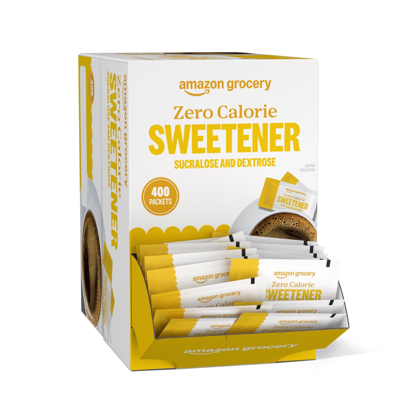 Large Online Retailer Grocery, Zero Calorie Sucralose And Dextrose Sweetener Packets, 400 Ct (Previously Happy Belly, Packaging May Vary)