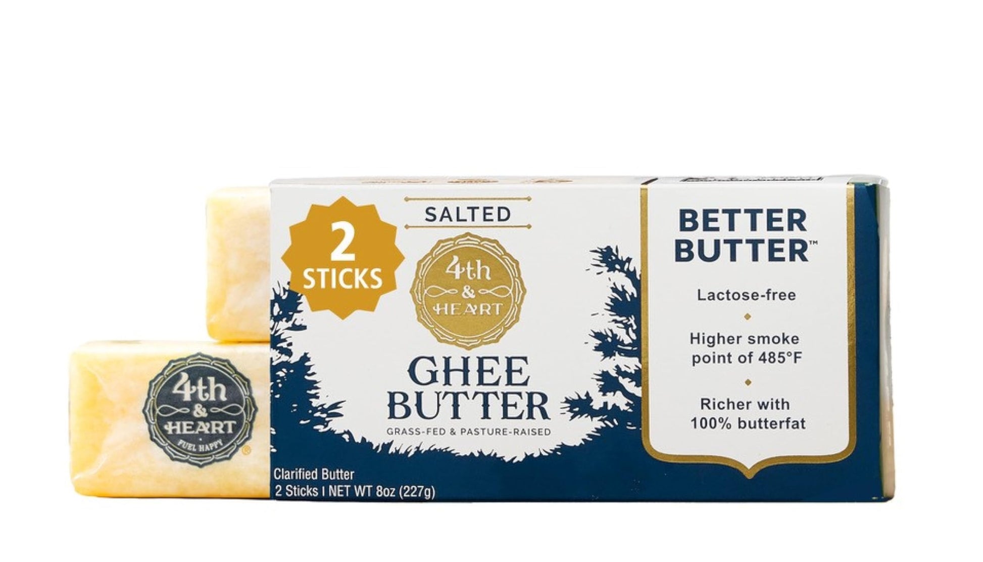 4th & Heart Grass-Fed Salted Ghee Sticks, Clarified Butter, Keto, Pasture Raised, Lactose and Casein Free, Certified Paleo and W