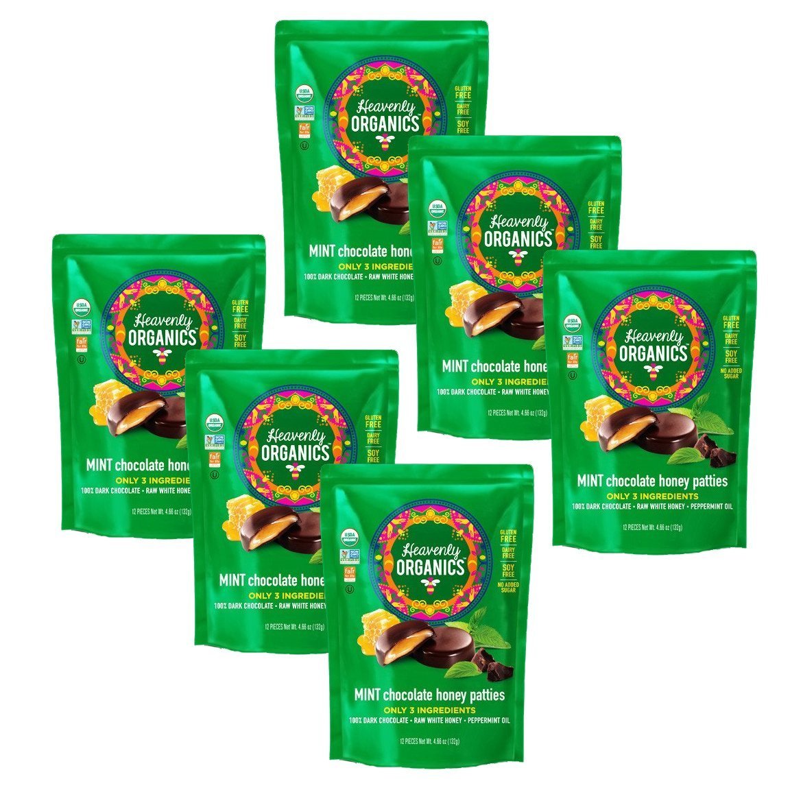 Heavenly Organics Mint Chocolate Honey Patties, Organic, Non-GMO, 4.66 oz (Pack of 6)