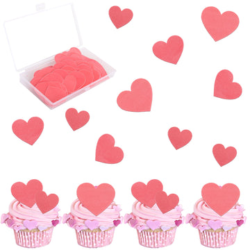 60 PCS Edible Heart Cupcake Toppers Wafer Paper Sweet Love Heart Cake Decorations Edible Valentine's Day Cupcake Picks for Weddi