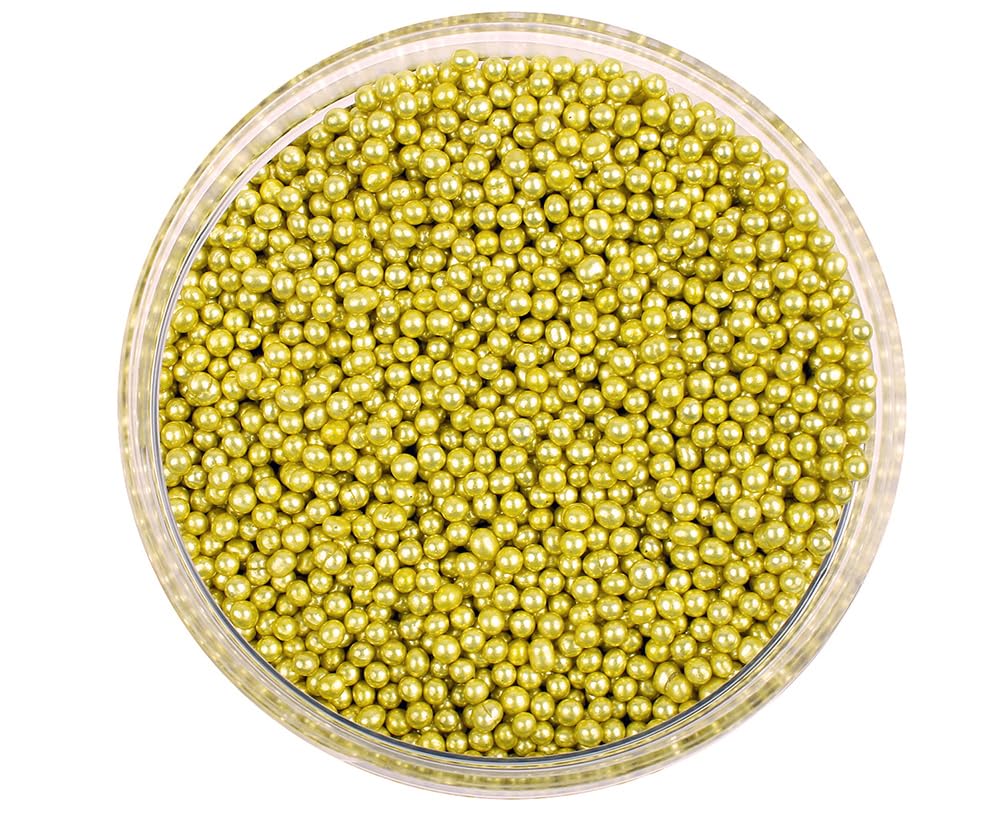 OCREME Gold Dragees Cake Decorating Supplies, Metallic Sphere Sprinkles, 2mm, 1 Pound, Non-Toxic