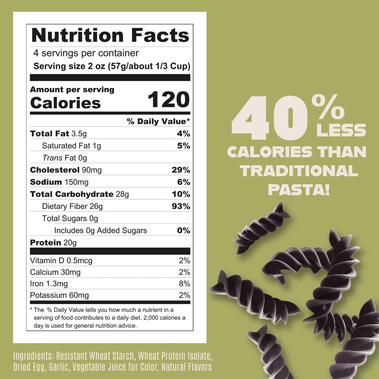 Care Free Kitchen Roasted Garlic Rotini Keto Pasta Noodles, 20G High Protein, Low Carb 2G Net Carbs, 26G High Fiber (12 Oz. Bag)