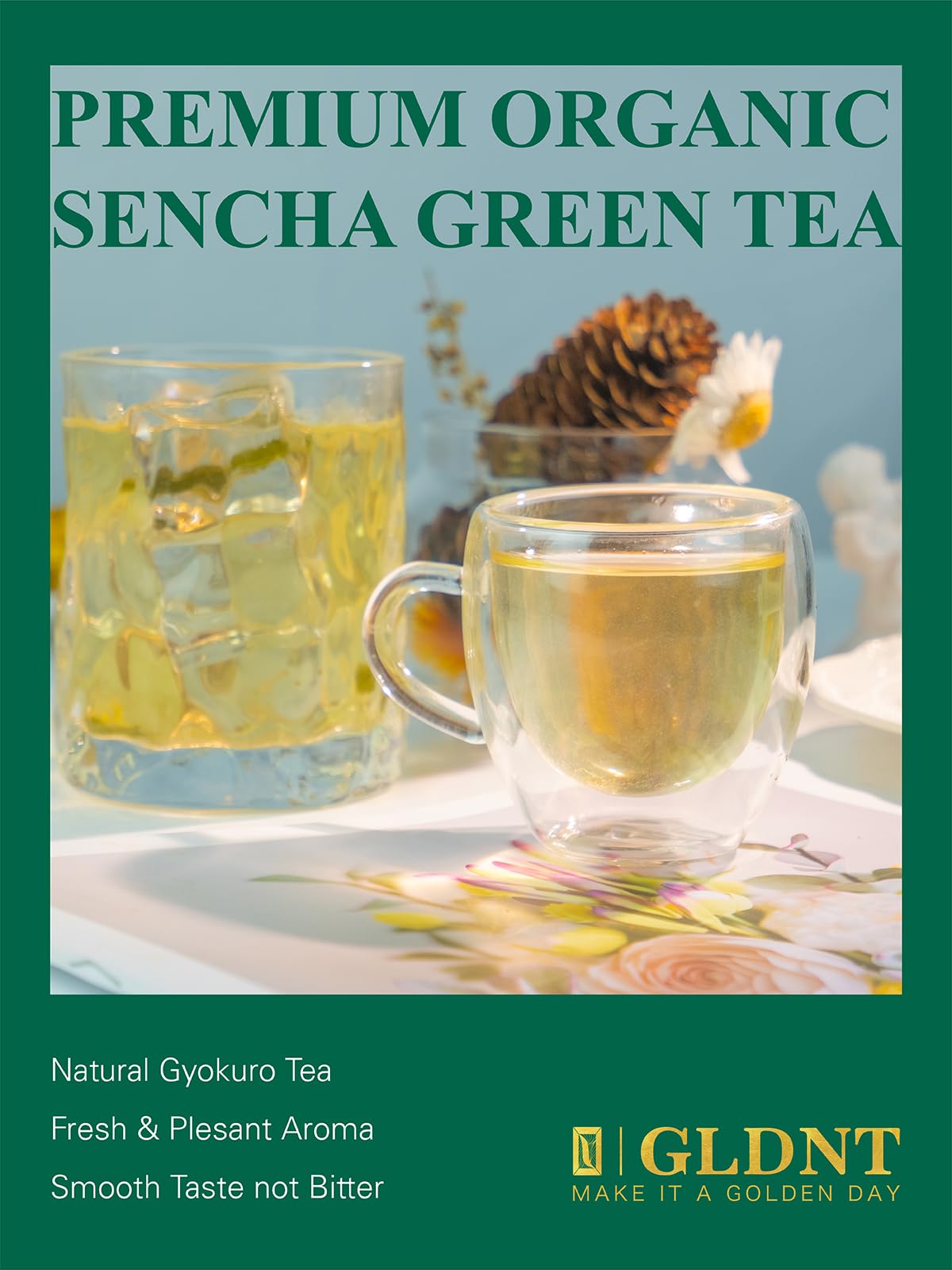 Gldnt Organic Sencha Tea, Shade Grown Gyokuro Green Tea Loose Leaf, Steamed Sencha Green Tea, Smooth & Refreshing Flavor, 3.5Oz