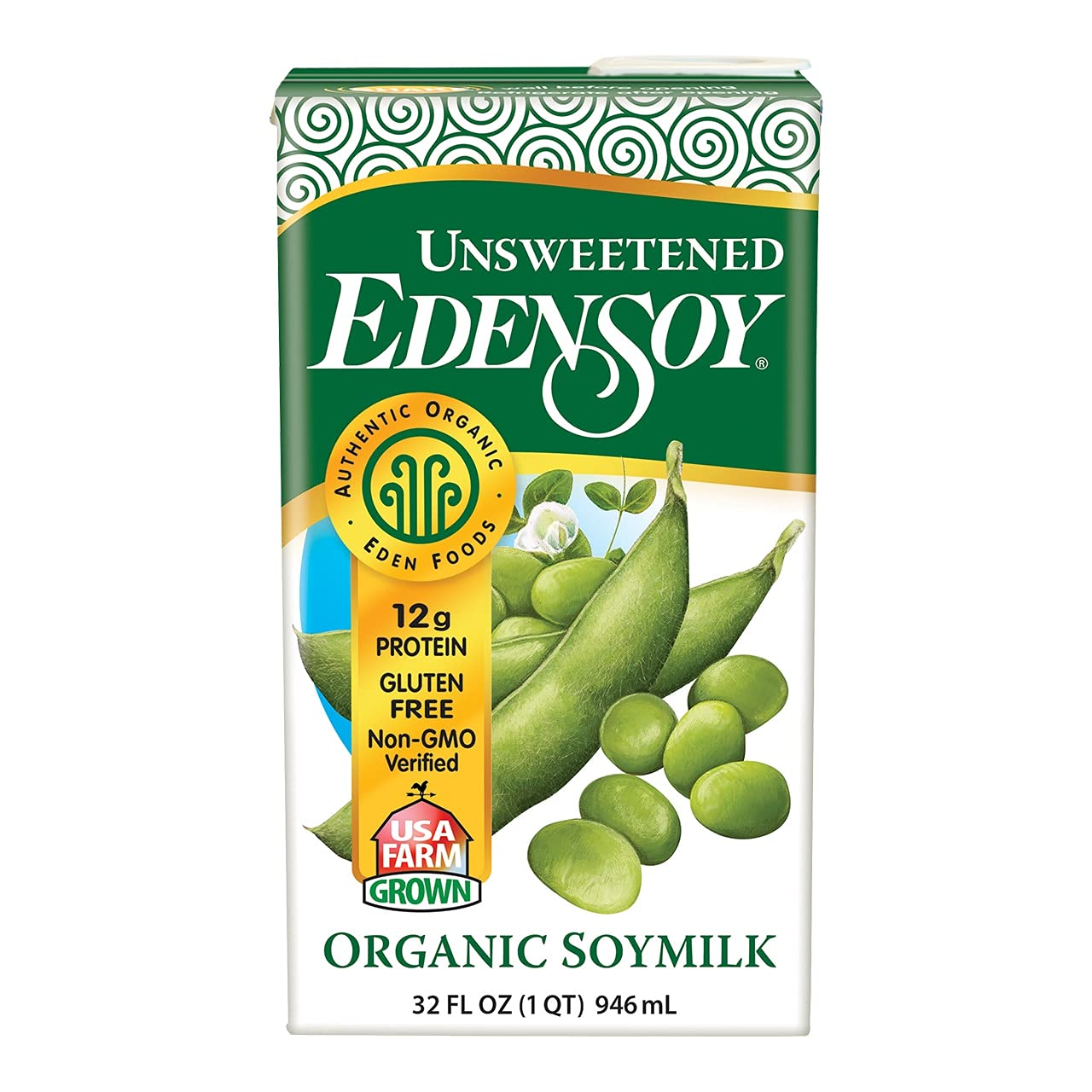 Edensoy Unsweetened Eden Organic Soymilk, Non-GMO, USA Whole Soy (Soya) Milk, Non-Dairy, Vegan, Plain, Shelf Stable, 32 oz
