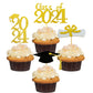2024 Glittery Graduation Cupcake Toppers (48 Pieces) Gold And Black Class Of 2024 Graduation Cap Diploma Cupcake Toppers For Gra