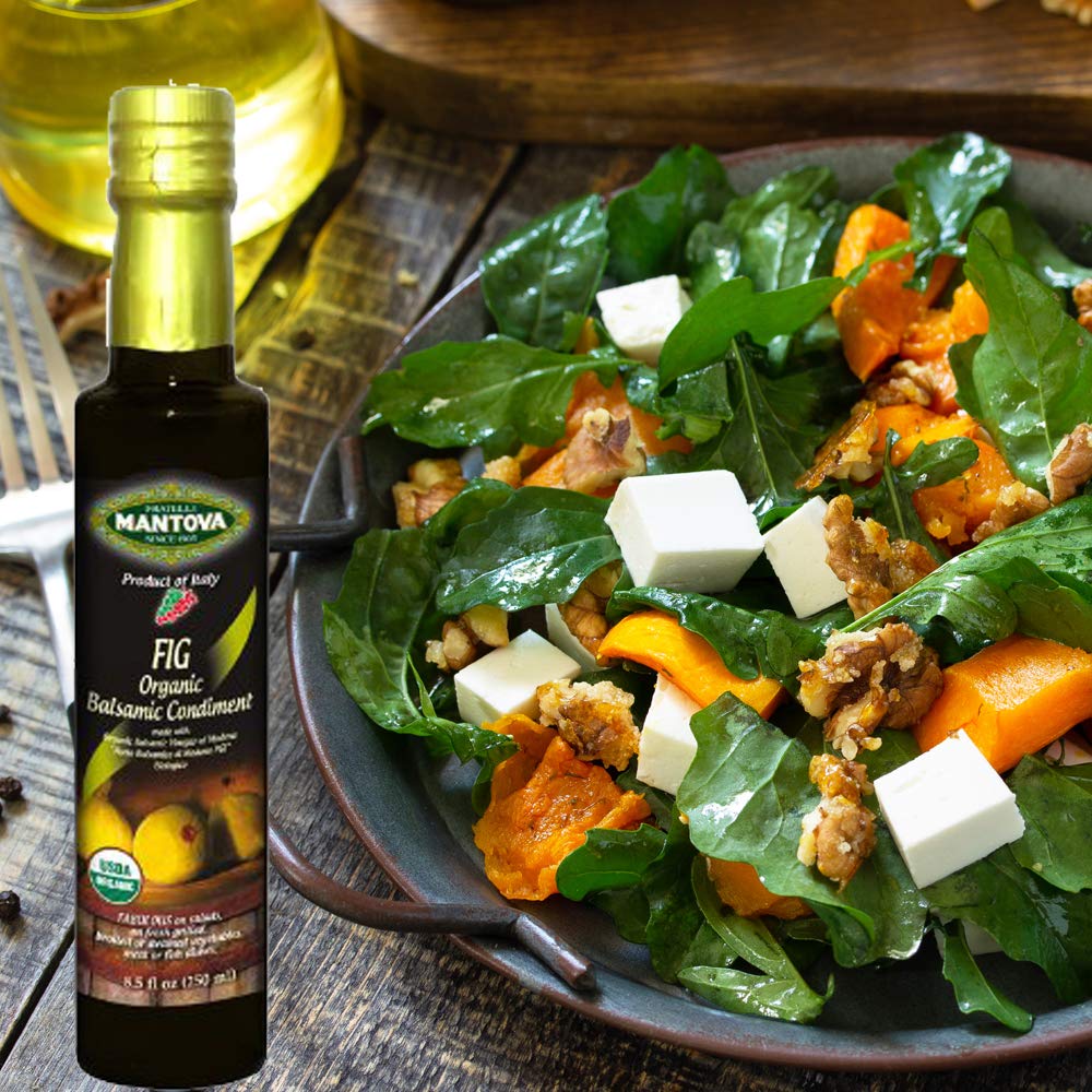Mantova Organic Fig Balsamic Vinegar Of Modena, Perfect For Salad Dressing, Pasta Salad, Ice Cream And Cocktails, 8.5 Oz