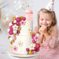 Bouiexye Cake Topper Set - 61 Pcs Boho Mini Balloons & Daisy Flowers, Pink Gold, Retro Design for Birthday, Wedding, Baby Shower