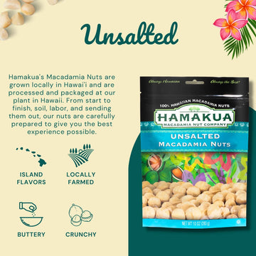 Hamakua Macadamia Nuts - Unsalted Dry Roasted Half & Whole - 10 oz Pouch - Eco-Friendly