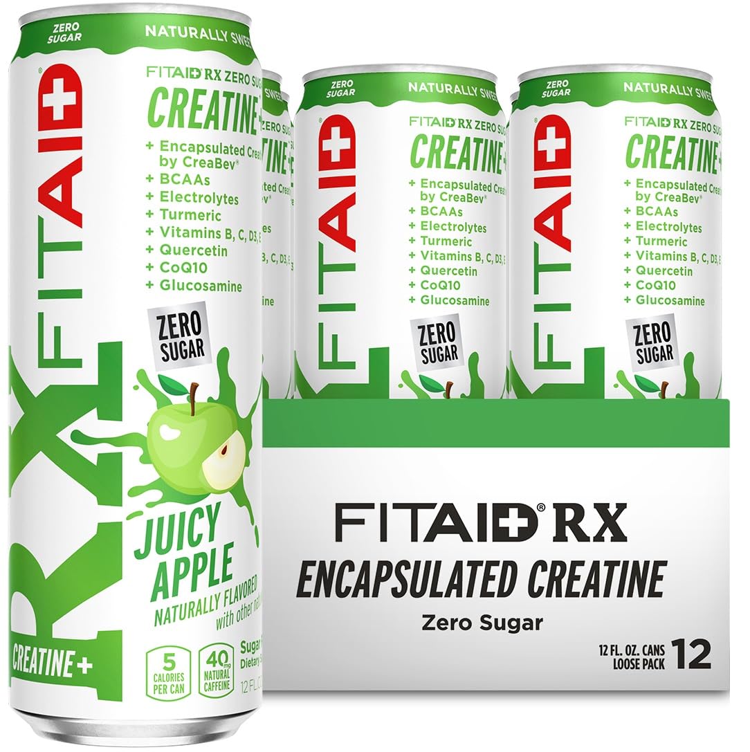 LIFEAID FITAID RX Workout Recovery Drink, BCAAs, Glucosamine, Turmeric, Juicy Apple, 12 Fl Oz (Pack of 12)