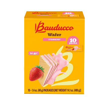 Bauducco Wafer Cookies, Strawberry, Single Serve, 14.1 oz (Pack of 10) - Individually Wrapped Crispy Wafers - Triple-Layer Cream