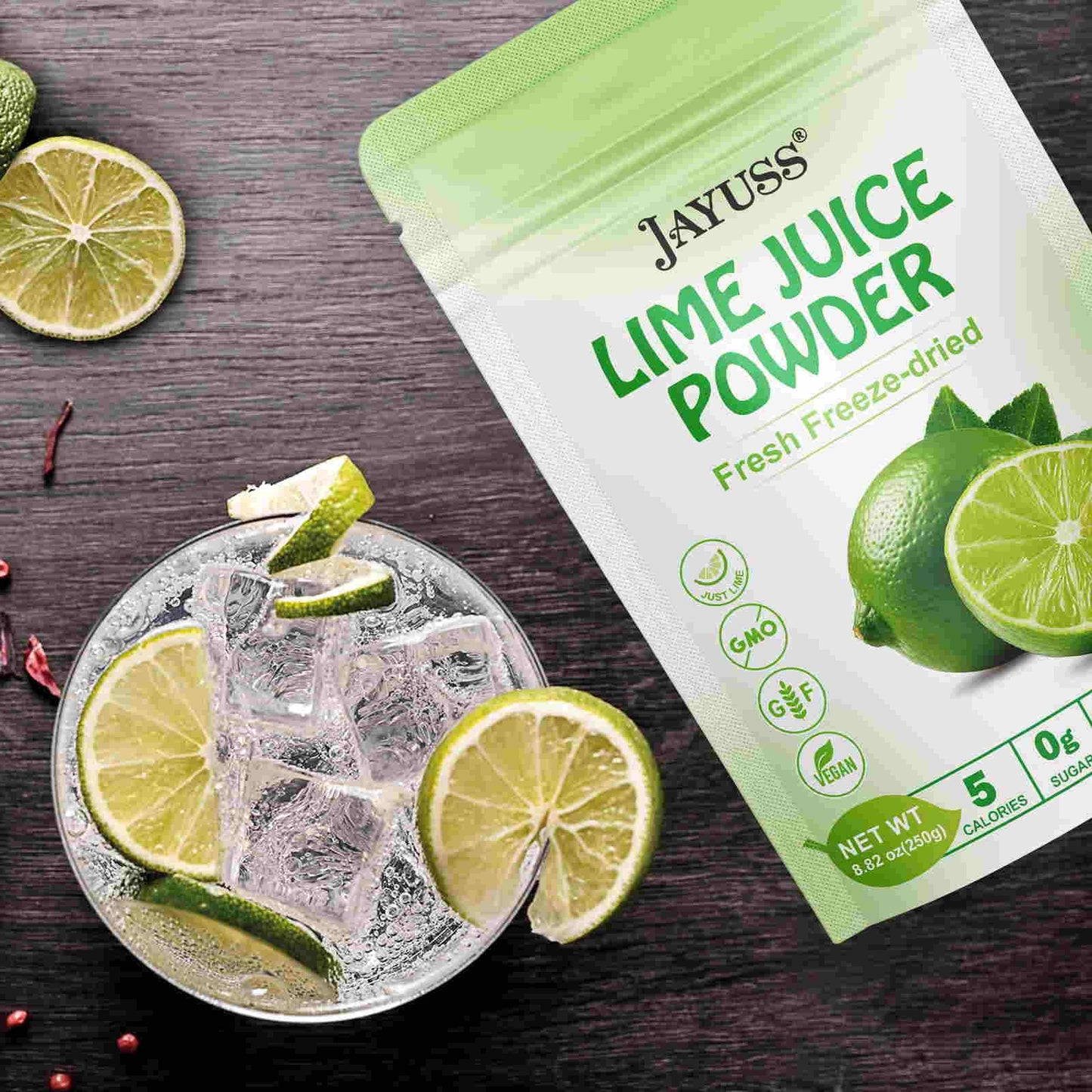 Jayuss Lime Juice Powder 8.82 Ounce (250G), 100% Natural, Freeze-Dried Lime Juice, No Sugar Or Additives, Great For Drinks, Smoo