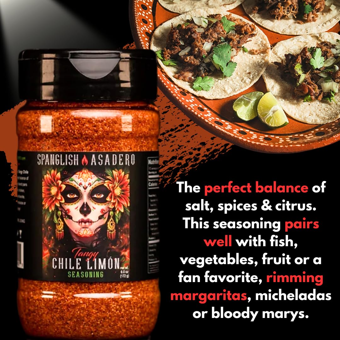 Spanglish Asadero Tangy Chile Limon Spice, 5oz Mexican Seasoning for Steak, Chicken, Pork, Lamb, & Elote, Low Sodium BBQ Rub