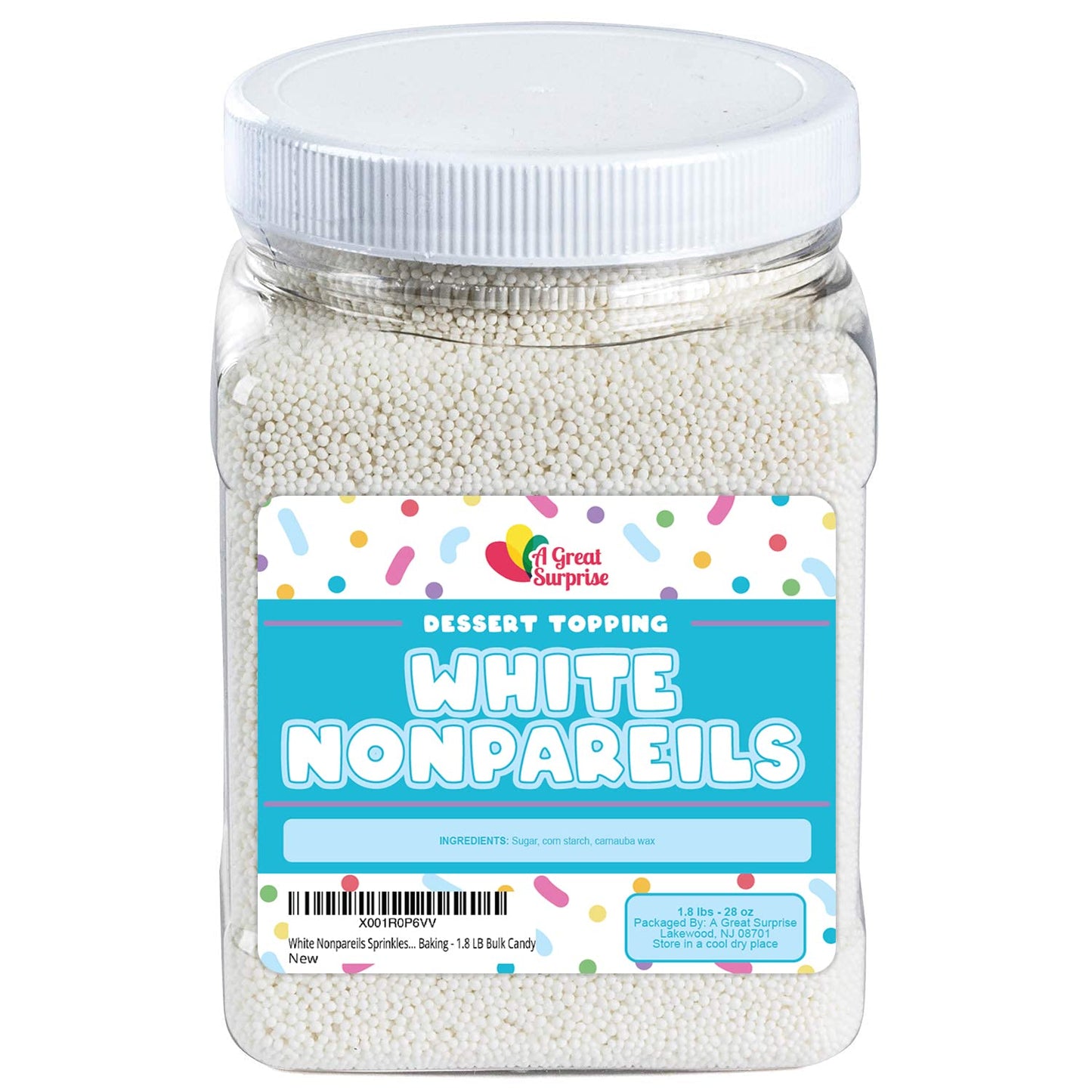 White Nonpareils Sprinkles - 1.8 LB Bulk Candy - Non Pareils Jimmies - Toppings for Cake Decorating, Cupcakes, Baking