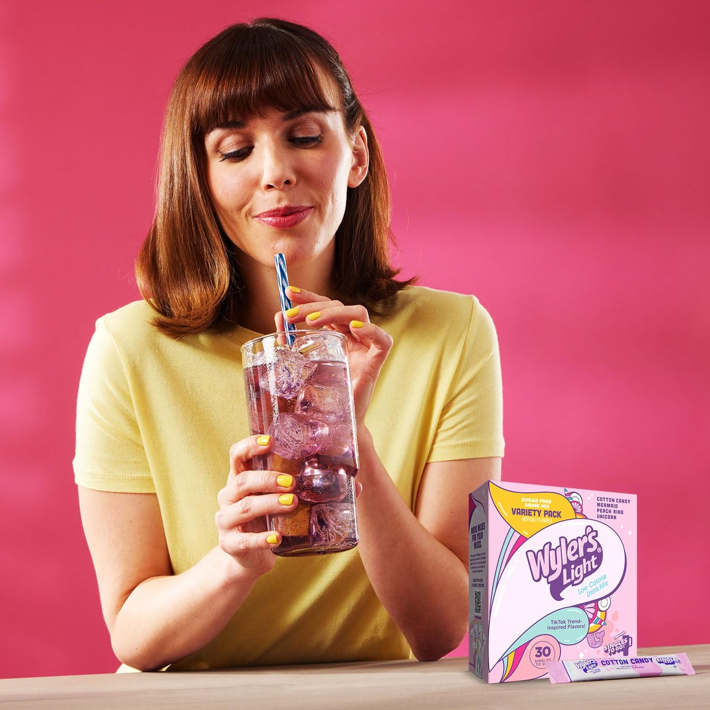 Wylers Light Singles To Go Water Drink Mix, 30 Sticks, V1 Fun Flavors Pack (Cotton Candy, Mermaid, Peach Ring, Unicorn), Sugar F