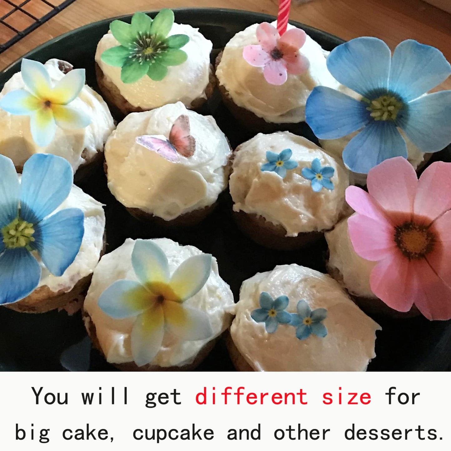 Set Of 27 Edible Flowers & Butterflies Cupcake Toppers Wedding Cake Party Food Decoration Mixed Size & Colour