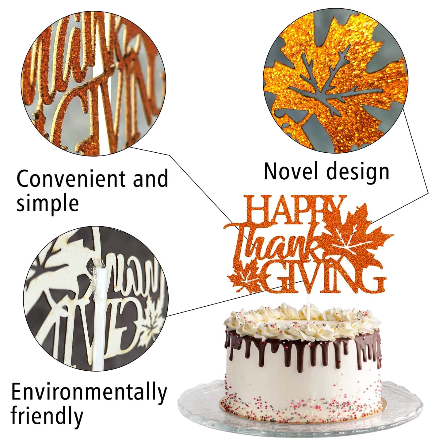 Fall Thanksgiving Day Cake Topper Happy Thanksgiving Day Cake Topper Fall Maple Leaf Cake Topper Orange Cake Decorative Party Ca