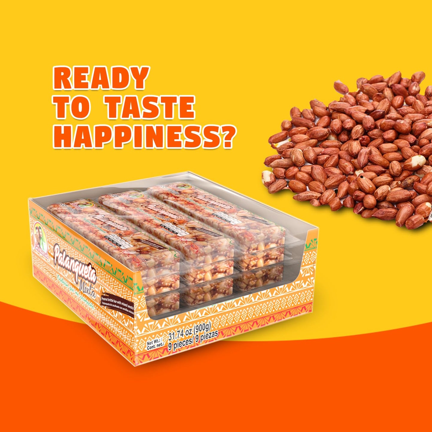 Las Sevillanas Palanqueta Mixta - Peanut And Mixed Seeds Bar, Traditional Mexican Candy, Crunchy Snack Bar With Peanuts & Mixed