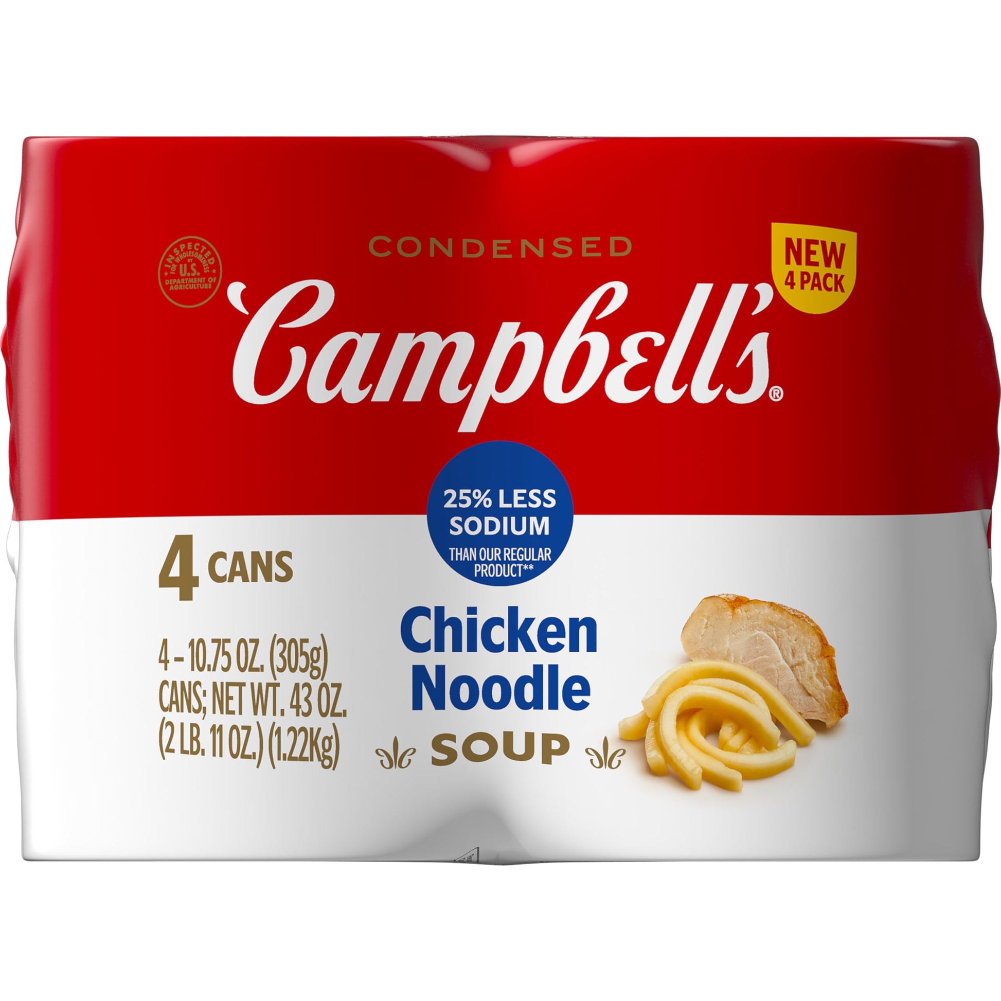 Campbells Condensed 25% Less Sodium Chicken Noodle Soup, 10.75 oz Can (4 Pack)