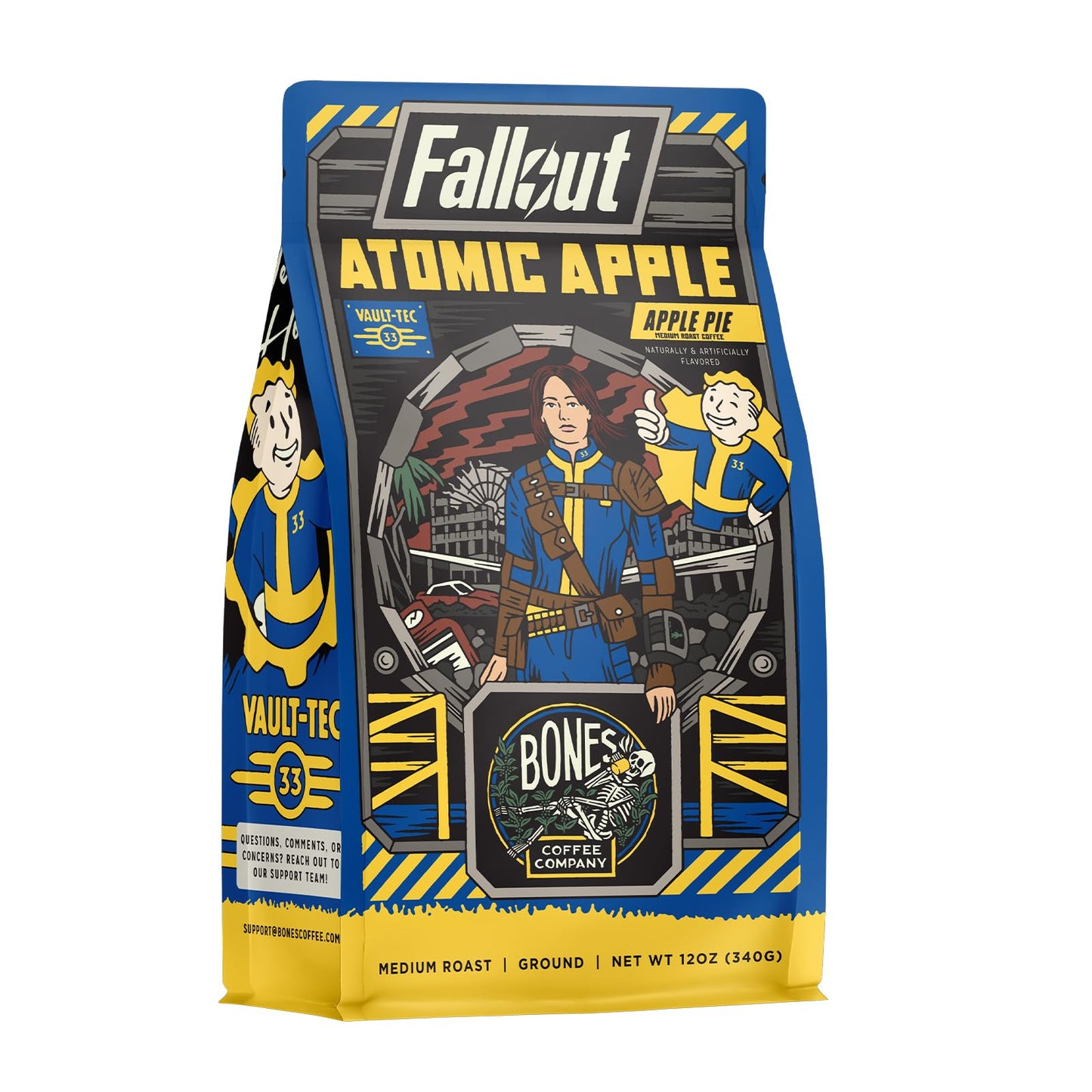 Bones Coffee Company Atomic Apple, Apple Pie Flavor Ground Coffee Beans, Low Acid Flavored Coffee, Made With Arabica Coffee Bean