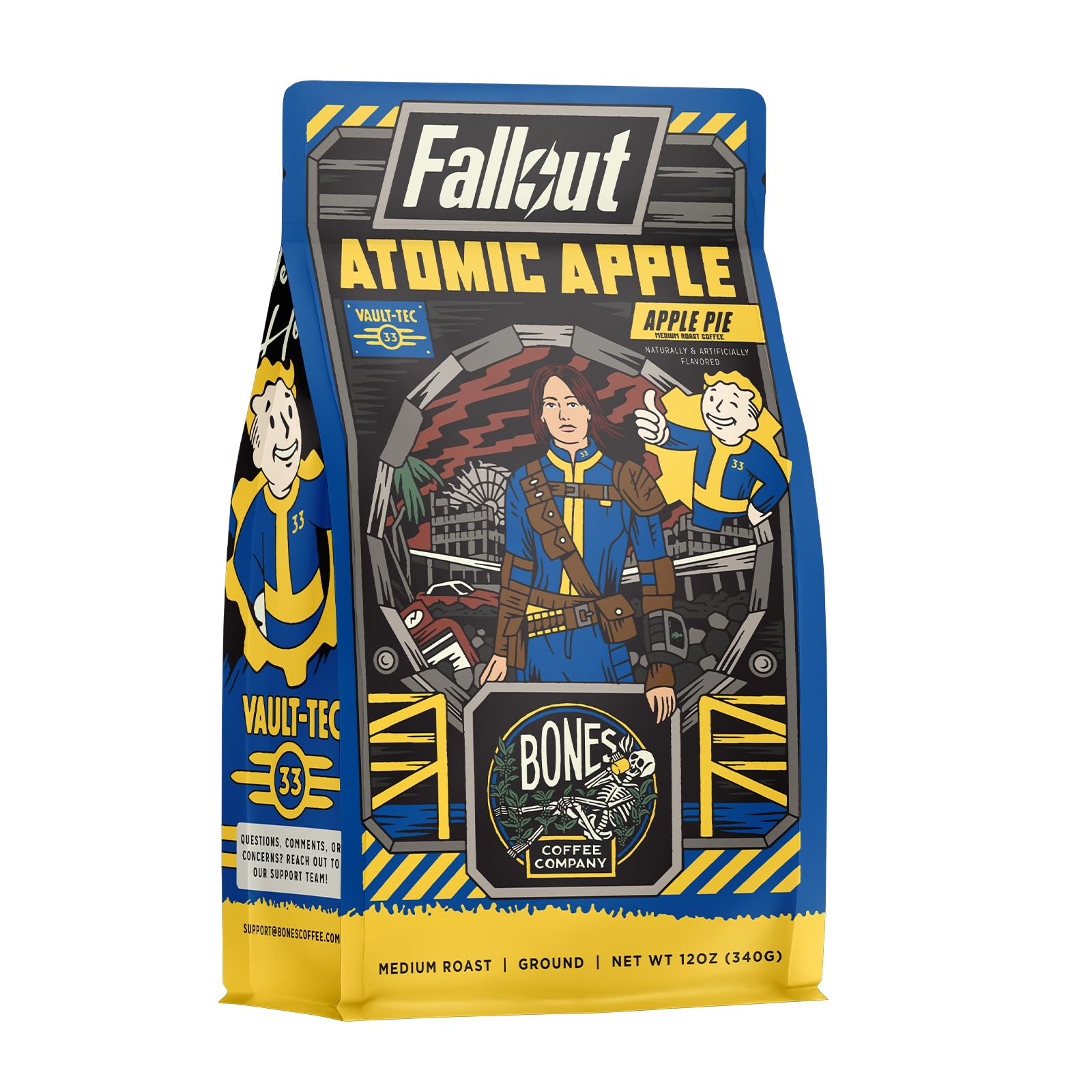 Bones Coffee Company Atomic Apple, Apple Pie Flavor Ground Coffee Beans, Low Acid Flavored Coffee, Made With Arabica Coffee Bean