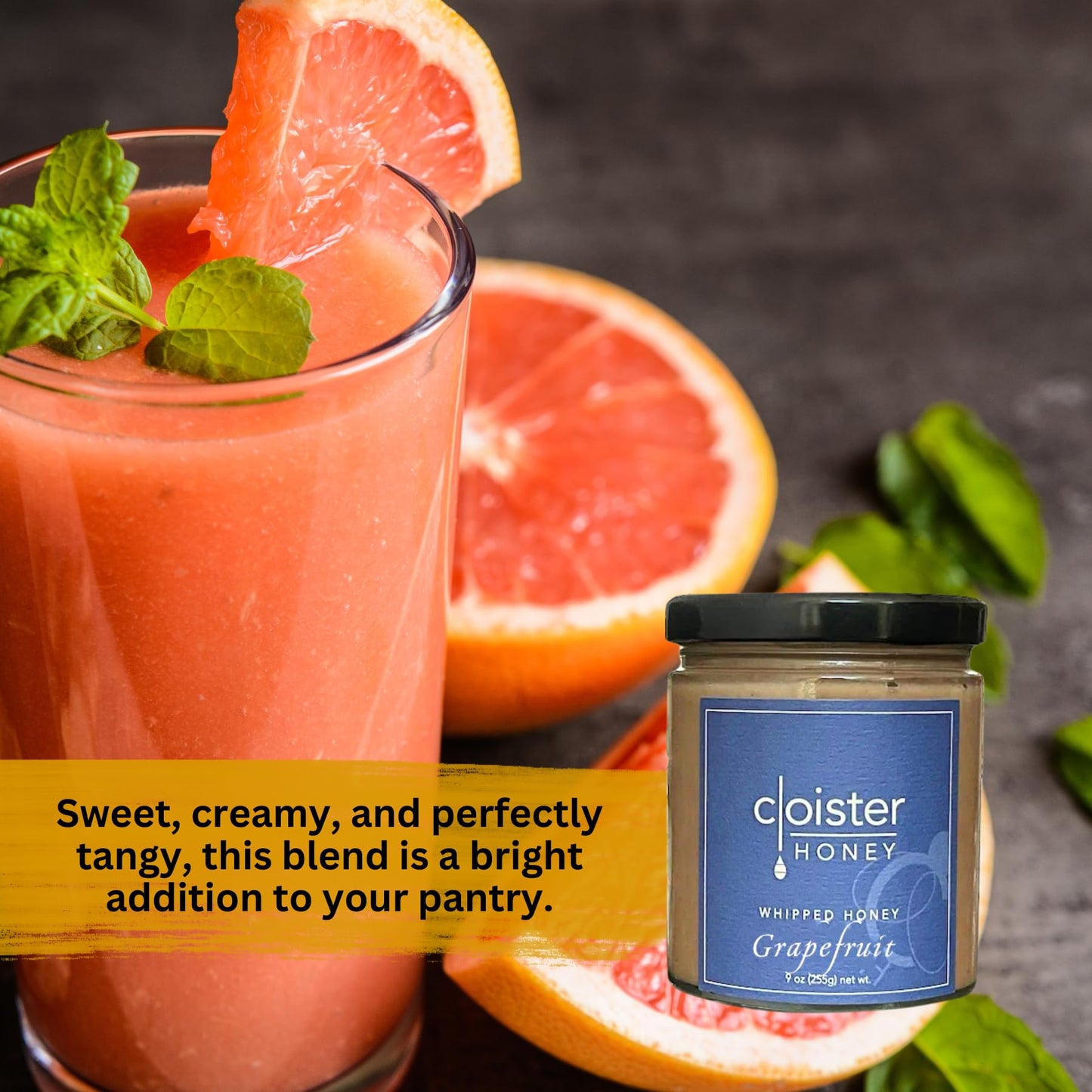Cloister Honey Whipped Honey - Grapefruit (9 Oz) | Hand Crafted | Raw Artisan Honey | 100% Pure, Raw & Unfiltered | All Natural