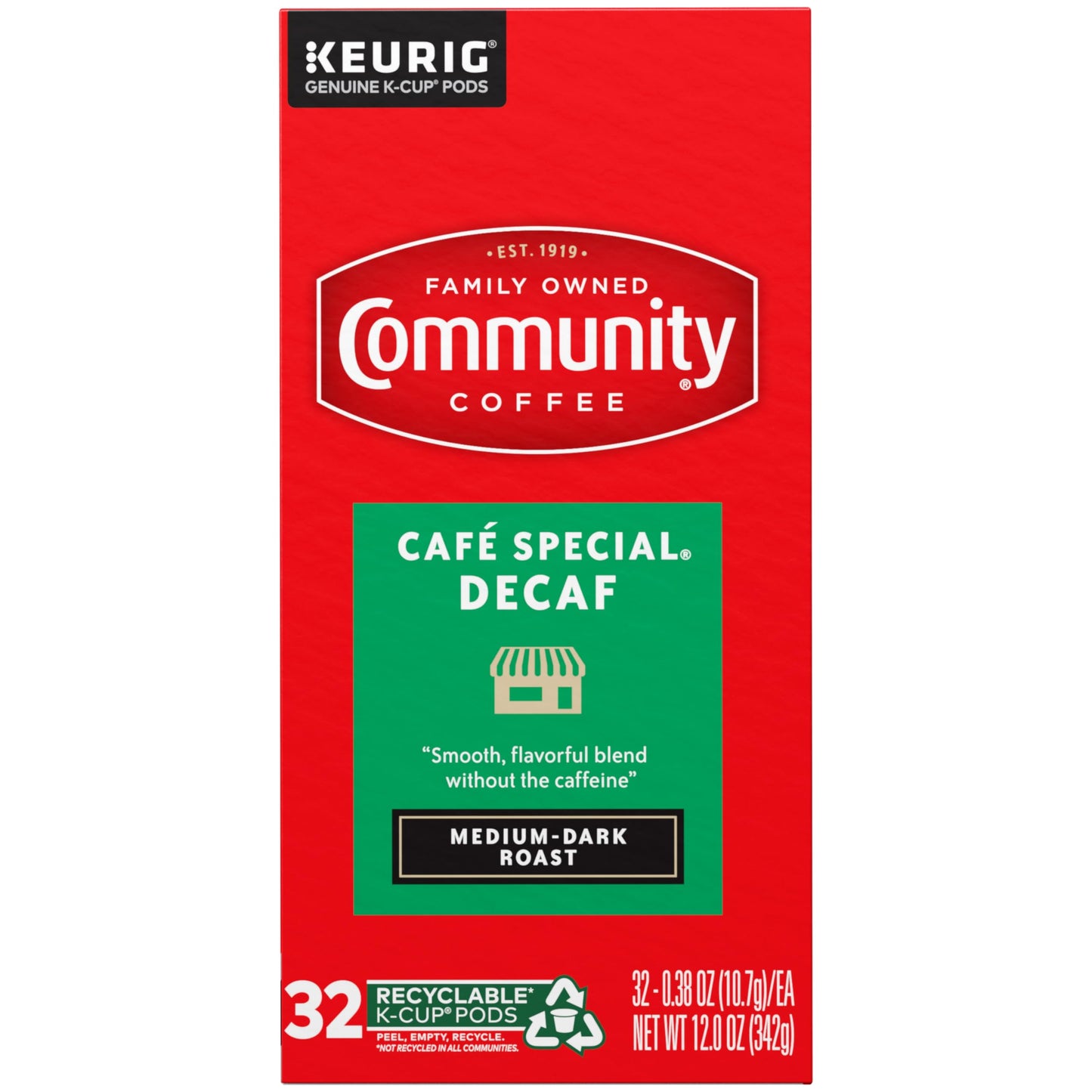 Community Coffee Café Special Decaf Medium-Dark Roast K-Cup Pods, 32 Count Box (Pack of 4)